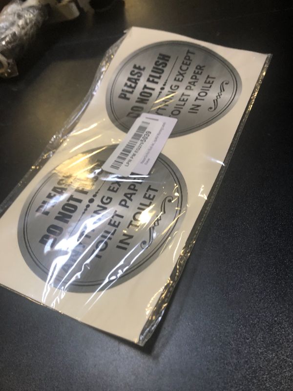 Photo 1 of Please Do Not Flush Anything Except Toilet Paper Sign Sticker - (Pack of 12) 5" Large Round Laminated Vinyl Decals Bathroom Etiquette Warning Labels