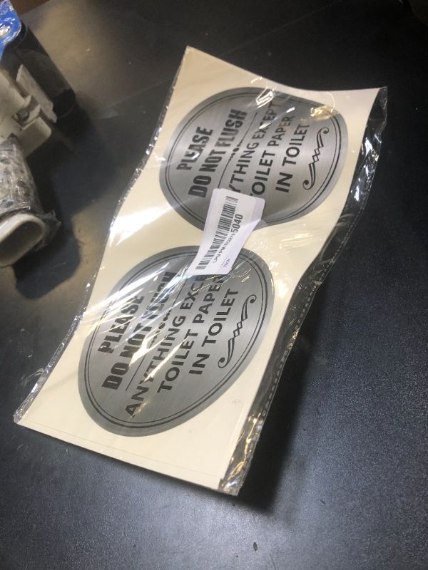 Photo 1 of Please Do Not Flush Anything Except Toilet Paper Sign Sticker - (Pack of 12) 5" Large Round Laminated Vinyl Decals Bathroom Etiquette Warning Labels ITEM BENT