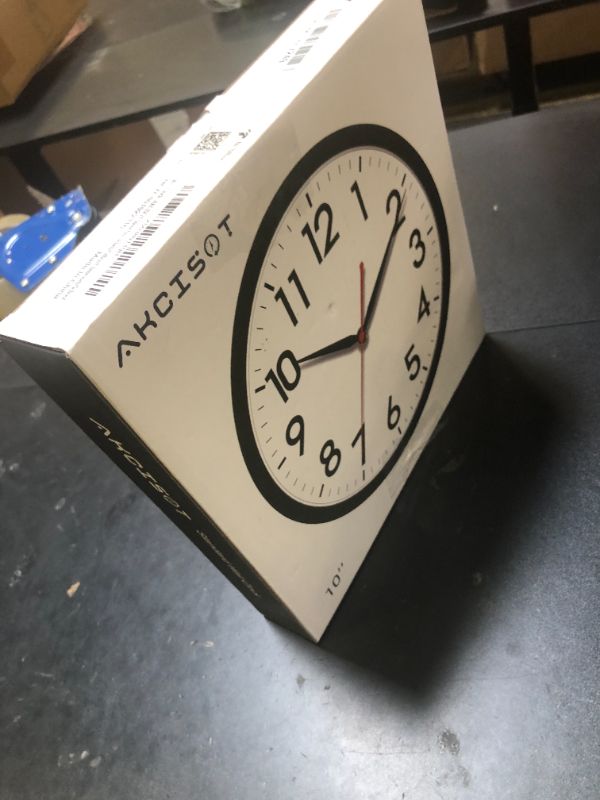 Photo 1 of AKCISOT Wall Clock 10 Inch Silent Non-Ticking Modern Clocks Battery Operated - Analog Small Classic for Office, Home, Bathroom, Kitchen, Bedroom, School, Living Room(Black)