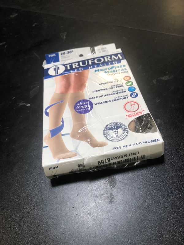 Photo 1 of Truform Short Length 20-30 mmHg Compression Stockings for Men and Women, Reduced Length, Closed Toe, Beige, Small