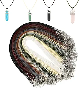 Photo 1 of CORD ONLY Tudomro 100 Pieces 20 Inch Waxed Leather Necklace Cord Bulk with Clasp Colorful Necklace Bracelet Chains String Rope Cord for Jewelry Making Pendants Charms(Earth Tone)
