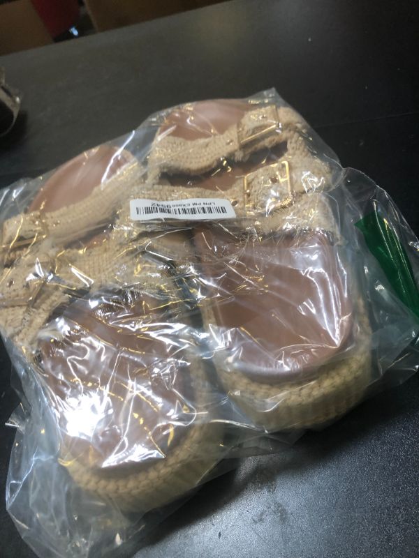 Photo 1 of mikarka Raffia Platform Sandals for Women 2025: Resort Womens Sandals Comfortable - Summer Beach Sandals Buckle Straps Espadrilles Flatform Slides Mules Apricot Size 9
