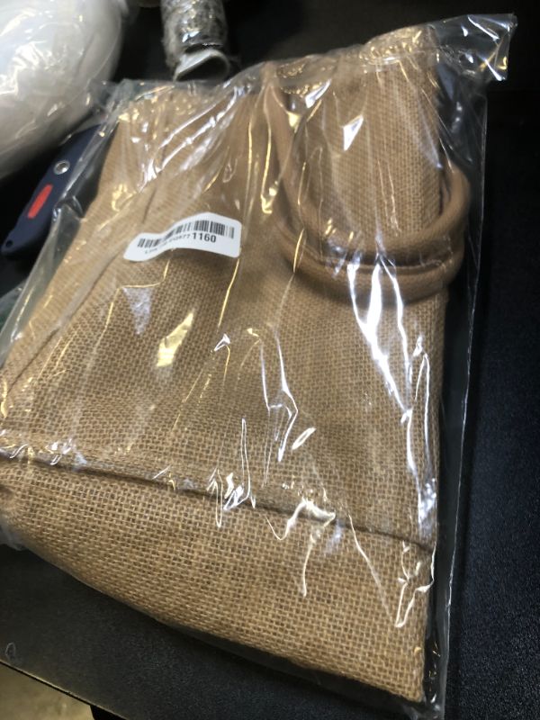 Photo 1 of DGDFLDGC 1 Pack Burlap Bags, Jute Tote Bags with Laminated Interior Soft Handles, Reusable Grocery Shopping Gift for Wedding Bridesmaid, Blank Embroidery DIY 15.4''x11.8''x5.9'', Brown