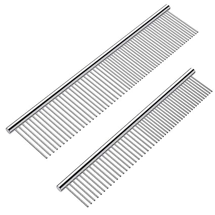 Photo 1 of 2 Pack Dog Combs with Rounded Ends Stainless Steel Teeth, Cat Comb for Removing Tangles and Knots, Professional Grooming Tool for Long and Short Haired Dog, Cat and other pets, 6.3IN/7.4IN
