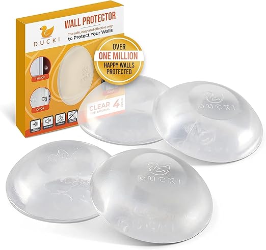 Photo 1 of Ducki Door Stop Wall Protector | Self Adhesive Door Knob Wall Protectors from Door Knobs | Rubber Door Stoppers for Wall Damage & Noise | Durable, Shock Absorbent & Discreet | 4 Pack Clear Door Stops
