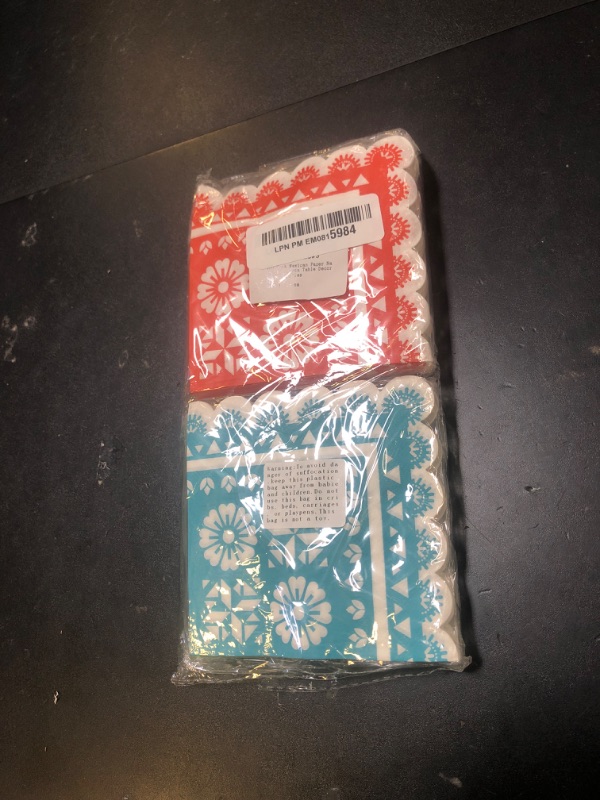 Photo 1 of 100 Pack Mexican Paper Napkins Fiesta Disposable Cocktail Napkins Papel Picado Decorative Scalloped Napkin for Cinco De Mayo Mexican Fiesta Table Decor Party Supplies