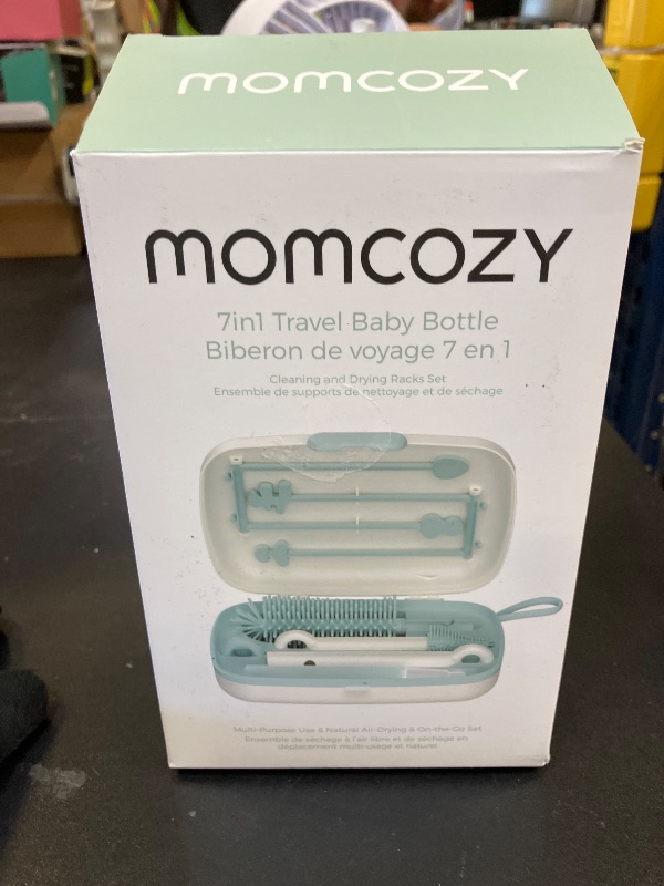 Photo 1 of Momcozy Bottle Brush Set - Baby Bottle Cleaner Kit with Silicone Brush, Nipple Brush, Straw Brush, Soap Dispenser, Drying Rack - 7 in 1 Bottle Cleaning Tool for Home and Travel