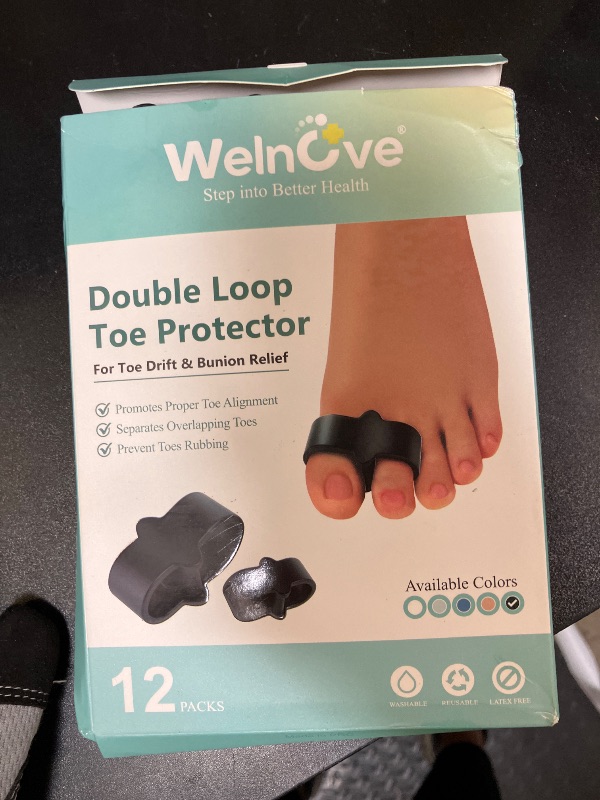 Photo 1 of Welnove Pack of 12 Bunion Corrector, Toe Separators with 2 Loops, Big Toe Spacer Suitable for Bunion and Overlap Toe (Black)
