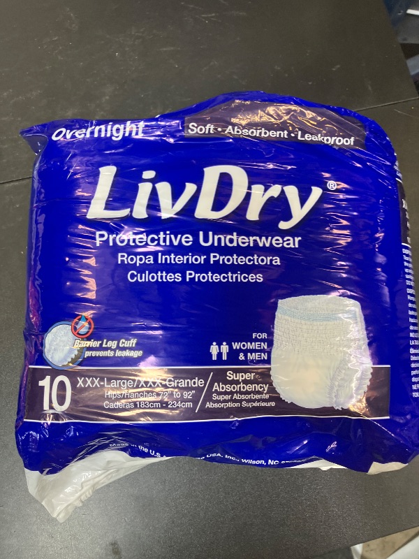 Photo 1 of LivDry Adult Incontinence Underwear, Overnight Comfort Absorbency, Leak Protection (XXX-Large (10 Count))