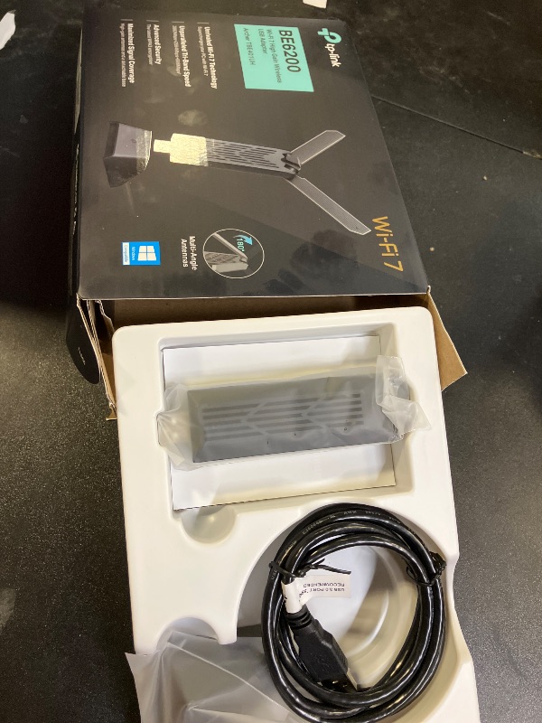 Photo 1 of TP-Link BE6200 Tri-Band Wi-Fi 7 Wireless USB 3.0 Adapter Archer TBE401UH | WiFi Adapter for Desktop PC | Supports Windows 11,10 | 2 x High Gain Antennas | 6GHz, 4K-QAM, 160MHz, WPA3 | Secure by Design