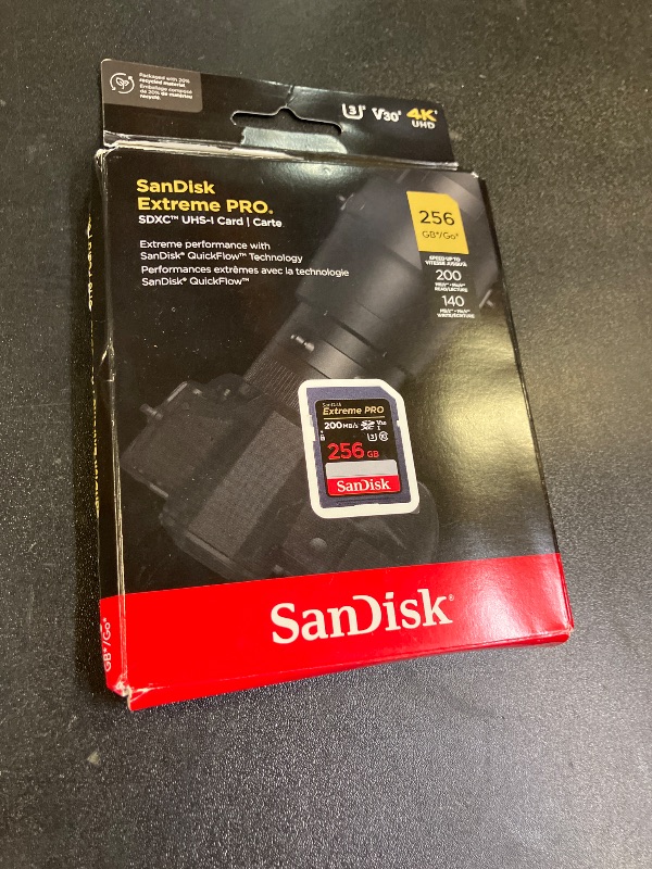 Photo 1 of SanDisk 256GB Extreme PRO SDXC UHS-I Memory Card - C10, U3, V30, 4K UHD, SD Card - SDSDXXD-256G-GN4IN, Dark gray/Black