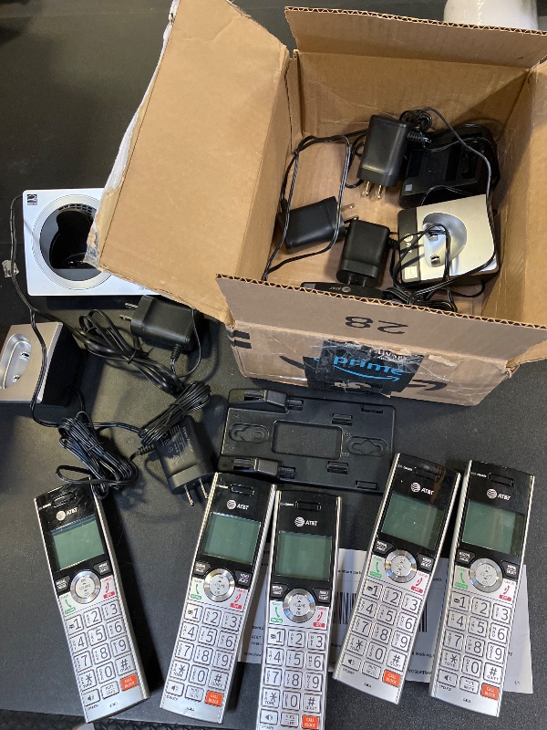 Photo 1 of AT&T BL102-5 DECT 6.0 5-Handset Cordless Phone for Home with Answering Machine, Call Blocking, Caller ID Announcer, Audio Assist, Intercom, and Unsurpassed Range, Silver/Black
