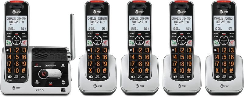 Photo 1 of AT&T BL102-5 DECT 6.0 5-Handset Cordless Phone for Home with Answering Machine, Call Blocking, Caller ID Announcer, Audio Assist, Intercom, and Unsurpassed Range, Silver/Black
