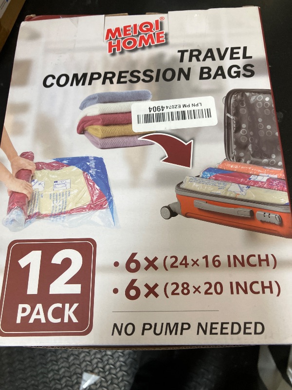 Photo 1 of 12 Pack Compression Bags for Travel | Vacuum Seal Storage Bags for Luggage & Dirty Clothes | Travel Packing Space Saver Bags for Suitcases & Home Organization | MEIQIHOME