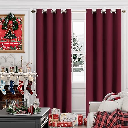 Photo 1 of Burgundy Blackout Curtains for Living Room 84 Inch Length 2 Panels - Thermal Insulated with Grommet Room Darkening Long Drapes for Bedroom Privacy, 52 x 84 Inch