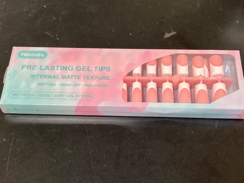 Photo 1 of Misssix French Gel Nail Tips, 240Pcs French Tip Press on Nails Long Square Pink, No Need to File Tips Pre-lasting, Fake Nails for Nail Art DIY 15 Sizes
