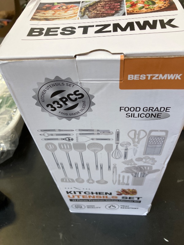 Photo 1 of Kitchen Utensil Set-Silicone Cooking Utensils-33 Kitchen Gadgets & Spoons for Nonstick Cookware-Silicone and Stainless Steel Spatula Set-Best Kitchen Tools, Useful Pots (Cream White)