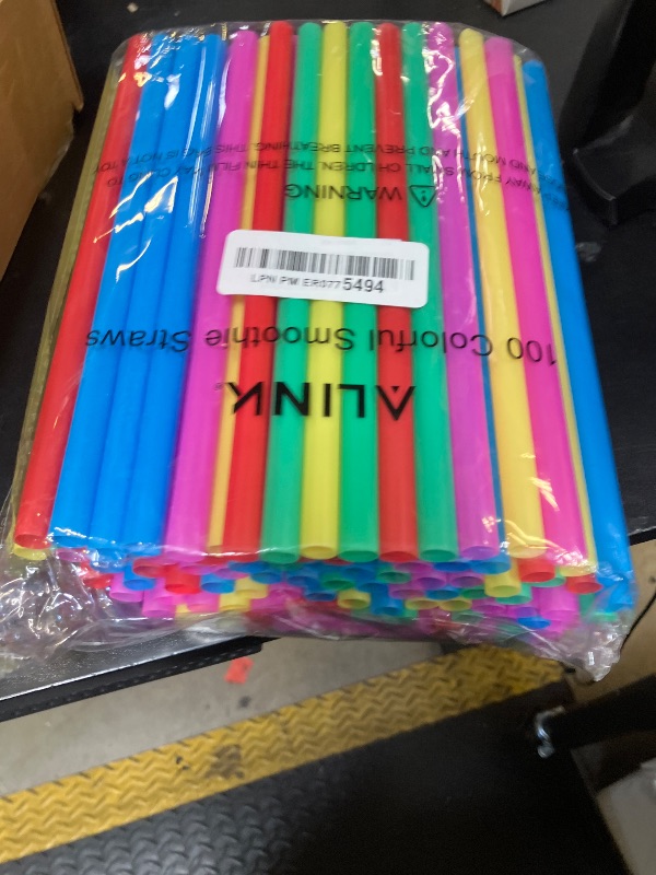 Photo 1 of ALINK Assorted Bright Colors Jumbo Smoothie Straws, Wide Plastic Disposable Straws, Pack of 100 Pieces