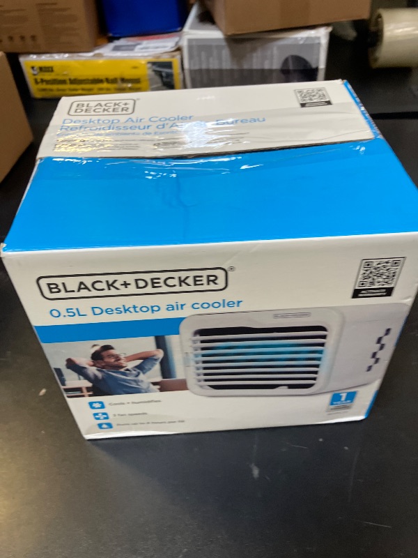 Photo 1 of BLACK+DECKER Desktop Air Cooler, Personal Portable Fan with 3-Speeds, Evaporative Air Cooler with 0.5L Water Tank, Air Cooler Fan for Desk, Home, Office, Bedroom, and more, BDMC10, White/GrayLPNPMEY2855929
