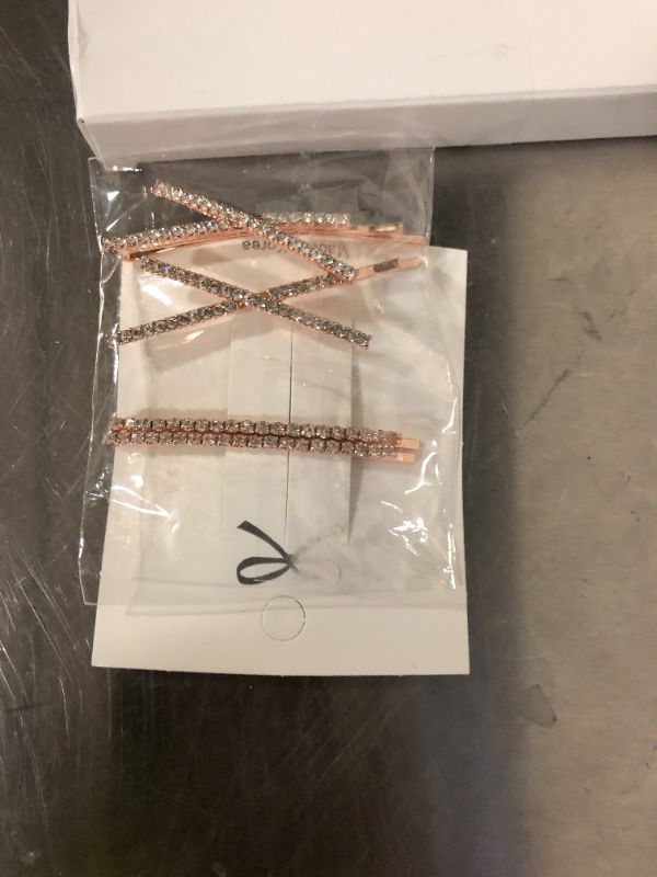 Photo 1 of  Rhinestone Bobby Pins Decorative Fancy Crystal Hair Clips Shiny Metal X Shaped Barrettes Bling Diamond Wedding Bridal Shower Hair Accessories for Women Ladies Girls (Rose Gold)