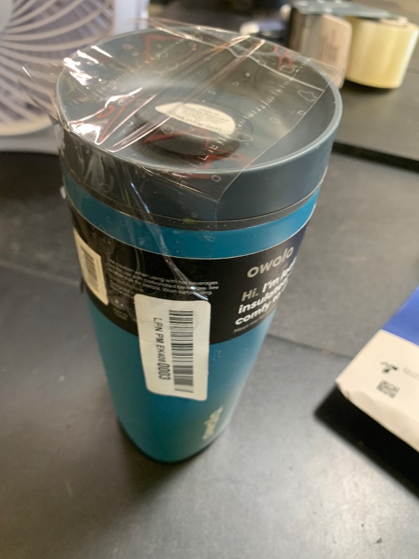 Photo 1 of Owala SmoothSip Slider Insulated Stainless Steel Coffee Tumbler, Reusable Iced Coffee Cup, Hot Coffee Travel Mug, BPA Free 20 oz, Grey/Blue (High Dive)