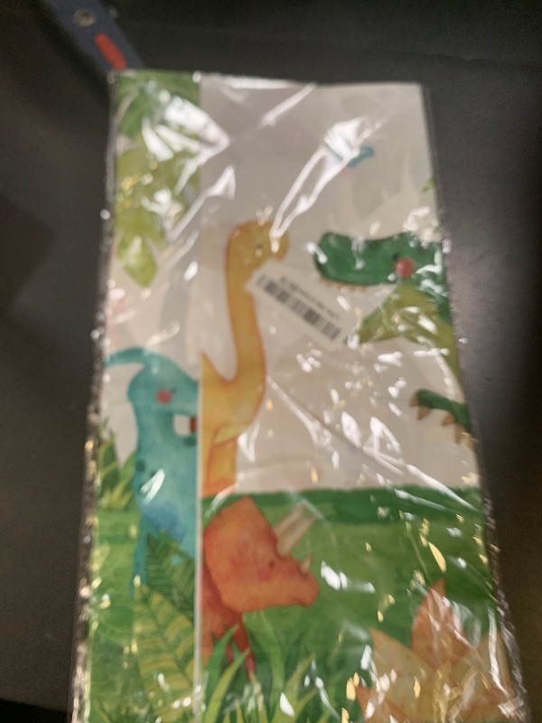 Photo 1 of 2 Pcs Dinosuar Tablecloth - Plastic Jungle Animal Dino Party Table Cover, Green Disposable Rectangle Dino Themed Table Cloth for Dinosaur Birthday Decorations Party Supplies Tables Decor, 108x54 Inch
