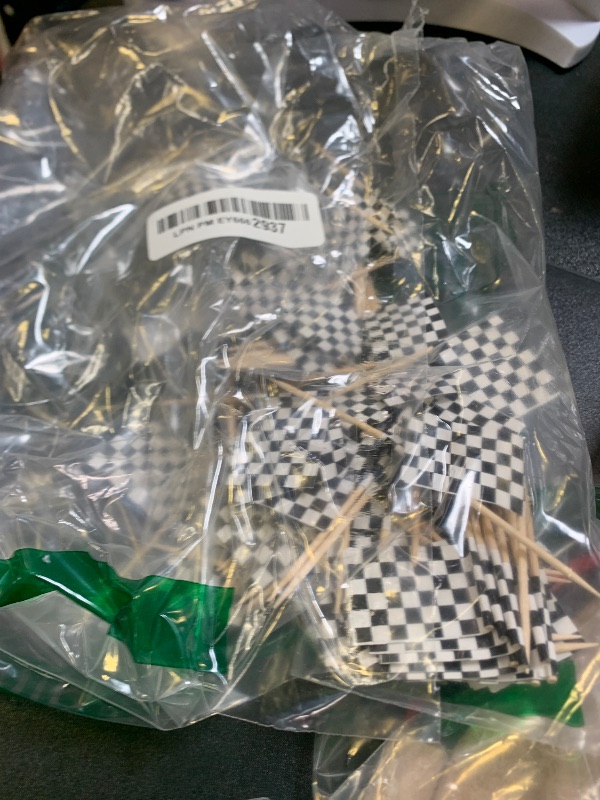Photo 1 of Wobe Flag Toothpick - 100 Pieces Black and White Racing Themed Cake Toppers for Cocktail Parties