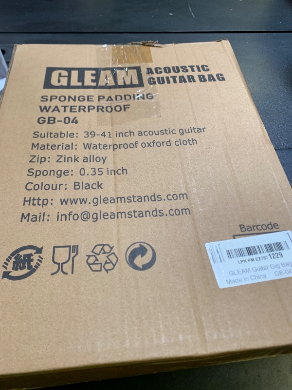 Photo 1 of GLEAM Acoustic Guitar Gig Bag - 0.35 Inch Thick Padding Fit 39-41 Inch Guitar Waterproof Black with Hanger Loop
