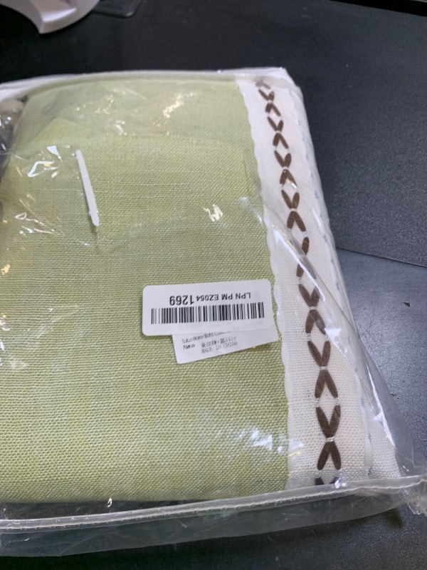 Photo 1 of Sutuo Home Boho Curtains 84 inch for Bedroom Living Room, Semi Blackout Linen Farmhouse Tassels Window Treatment Bohemian Embroidery Drape, Rod Pocket 1 Panel 52" W x 84" L, Green Blue Striped Linen