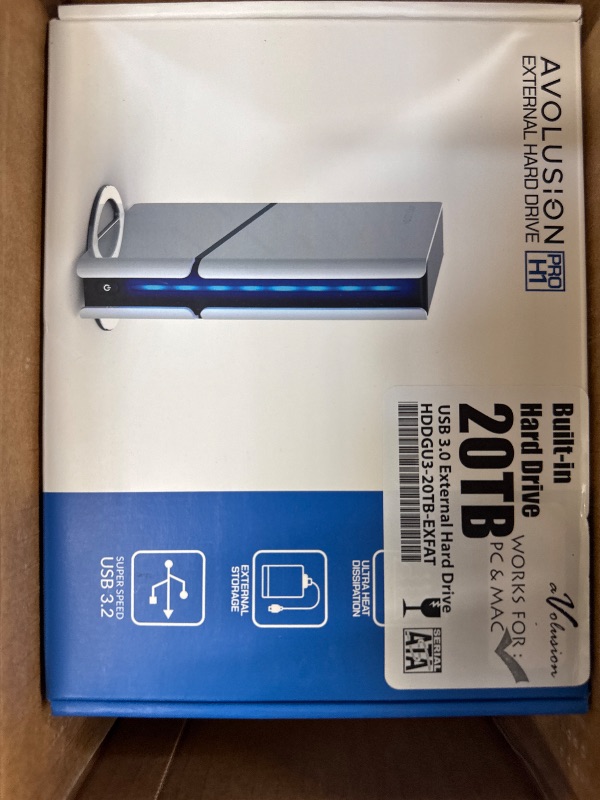 Photo 1 of Avolusion PRO-H1 20TB 7200RPM USB 3.2 Gen2 (10Gbps) External Hard Drive (for Windows or MacOS Desktop PC/Laptop) (Renewed)