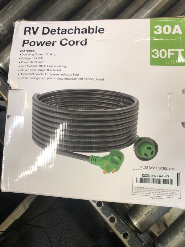 Photo 1 of RVMATE 30 Feet 30 Amp RV Lockable Power Extension Cord with Easy Plug-in Handle, TT-30P to L5-30R, LED Indicator, 10 AWG, ETL Listed