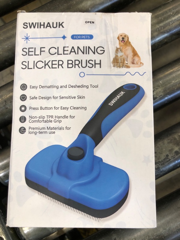 Photo 1 of Swihauk Self Cleaning Slicker Brush - Skin Friendly Deshedding Grooming Tool for Dogs & Cats, Suitable for Shedding & Haired Pets, with Pet Supplies Accessories, Blue