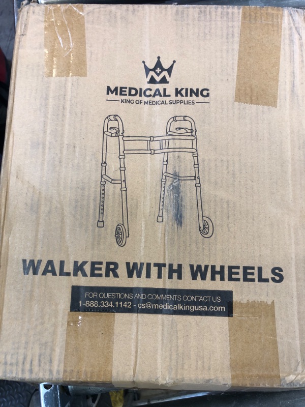 Photo 1 of Medical king Walkers for Seniors Aluminum Lightweight Walker with Wheels, Adjustable Width and Height, Folding Walker for Elderly, Handicapped, Disabled 2 Wheels in Front