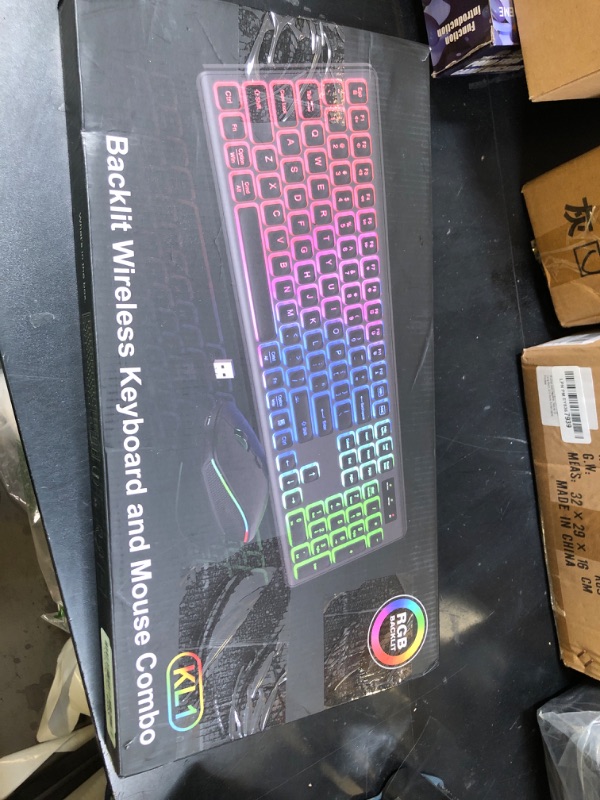 Photo 1 of Wireless Keyboard and Mouse Combo - RGB Backlit, Rechargeable & Light Up Letters, Full-Size, Ergonomic Tilt Angle, Sleep Mode, 2.4GHz Quiet Keyboard Mouse for Mac, Windows, Laptop, PC