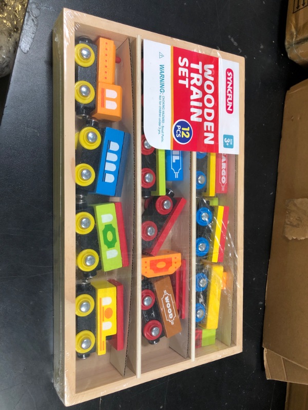 Photo 1 of Montessori Wooden Train Toy Set for Kids, 12PCS Magnetic Train Cars with Storage Gift Box, STEM Educational Toy for Boys & Girls, Ages 2-8 Years, Christmas Birthday Party Gift