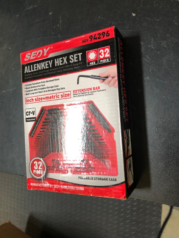 Photo 1 of SEDY 32-Piece Hex Key Wrench Set, Metric and SAE Allen Wrenches (0.028-3/8 inch, 0.7-10 mm) L Shape Allen Keys, Chrome Vanadium Steelwith 2x Extension Handle