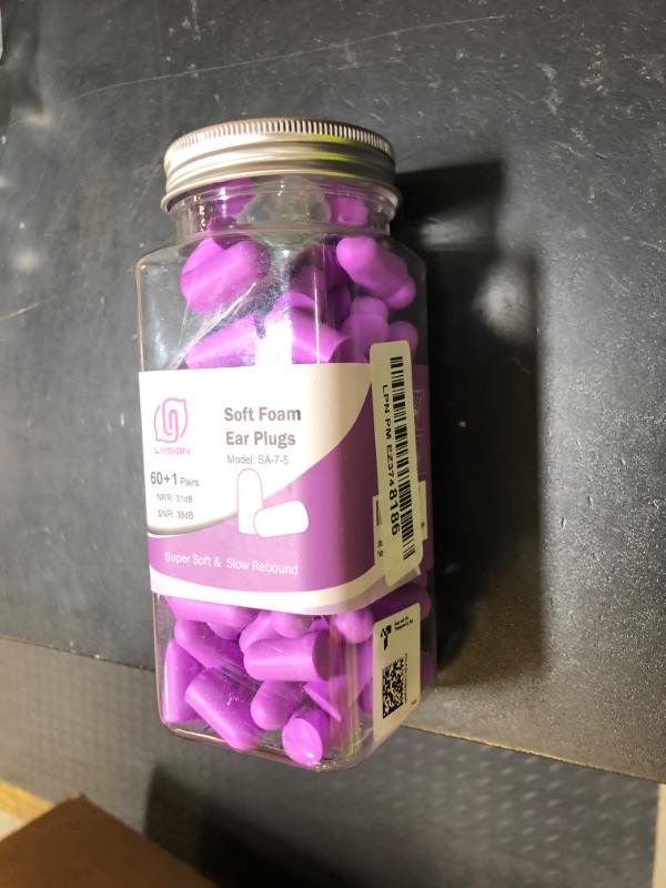 Photo 1 of LYSIAN Ultra Soft Foam Earplugs Sleep - 38dB SNR Noise Cancelling Ear Plugs for Sleeping, Shooting, Snoring, Work Loud Sound Reduction- 60 Pairs Valued Pack,Purple