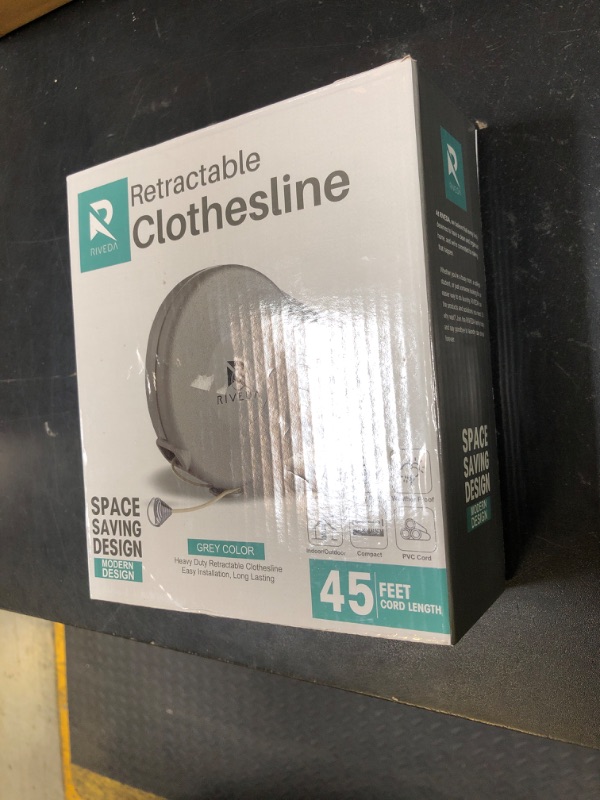 Photo 1 of Retractable Clothesline - Portable Heavy Duty Indoor and Outdoor Washing Line - 45 Feet PVC Retracting Clothes Line with Wall Mount Hang The Wet Dry Clothing Laundry - Easy Installation (Grey)