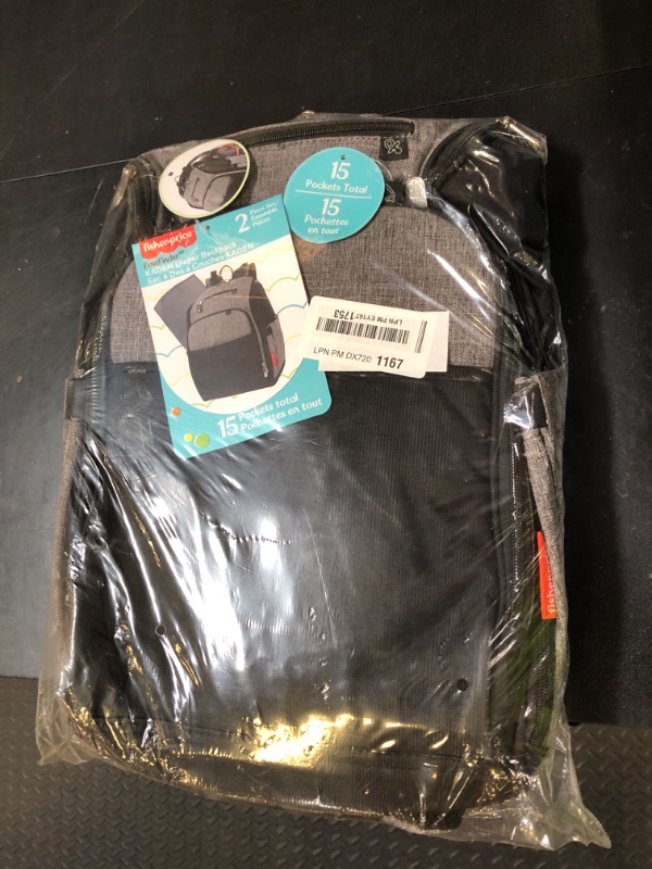 Photo 1 of Fisher Price Diaper Bag Backpack with Changing Pad and Stroller Straps, Grey, Large