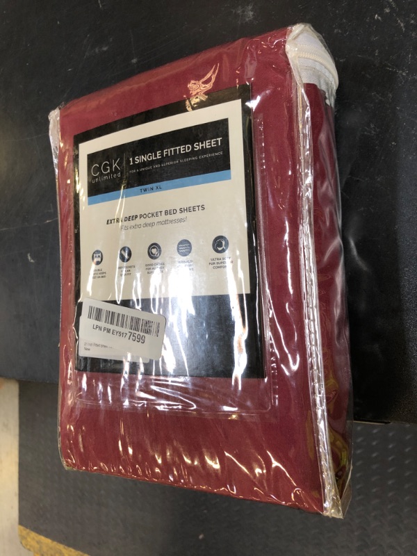Photo 1 of Extra Deep Twin XL Fitted Sheet - Hotel Luxury Single Fitted Sheet Only - Easily Fits 18 inch to 24 inch Mattress - Ultra Soft, Wrinkle & Fade Free w/Extra Deep Pocket - Breathable & Comfy - Burgundy