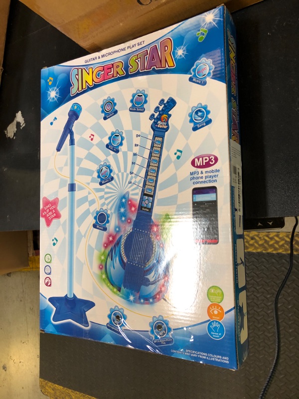 Photo 1 of Guitar and Microphone Play Set for Boys New Upgrade,Karaoke Machine with Music&Light,Microphone Toys with Stand,Adjustable Height Guitar Toys for Kids,Toddlers,Child
