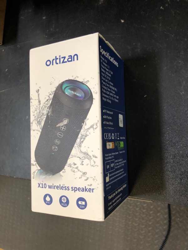Photo 1 of Ortizan Portable Bluetooth Speakers, IPX7 Waterproof Wireless Speaker with 24W Loud Stereo Sound, Outdoor Speaker with Bluetooth 5.3, Deep Bass, RGB Lights, Dual Pairing, 30H Playtime for Home, Party