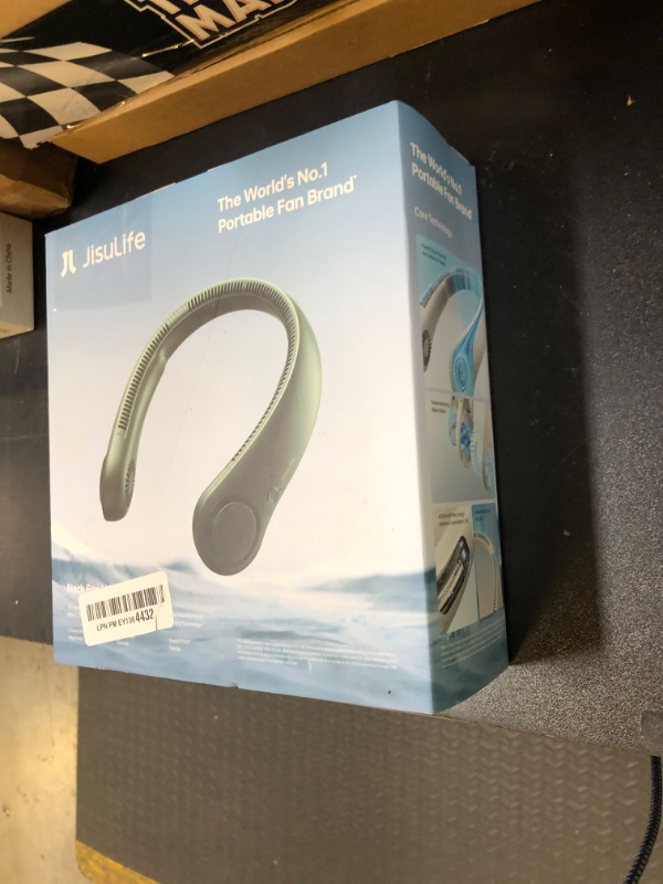 Photo 1 of JISULIFE Portable Neck Fan, Hands Free Bladeless Fan, 5 Speeds, 4000 mAh Battery Operated Wearable Personal Fan, Twistable, Rechargeable, Gift for Women Men-Dark Green