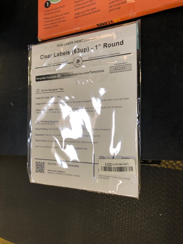 Photo 1 of Crystal Clear Labels for Laser Printers - 1" Round - 63 per Sheet - 10 Sheets / 630 Circular Labels