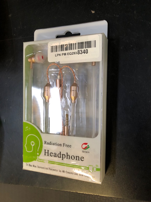 Photo 1 of ibrain Air Tube Headphones Air Tube Earbuds for Protection Airtube Headset with Microphone in Ear Earphones Wired Compatible with 3.5mm Jack for Safe and Healthy Listening - Gold
