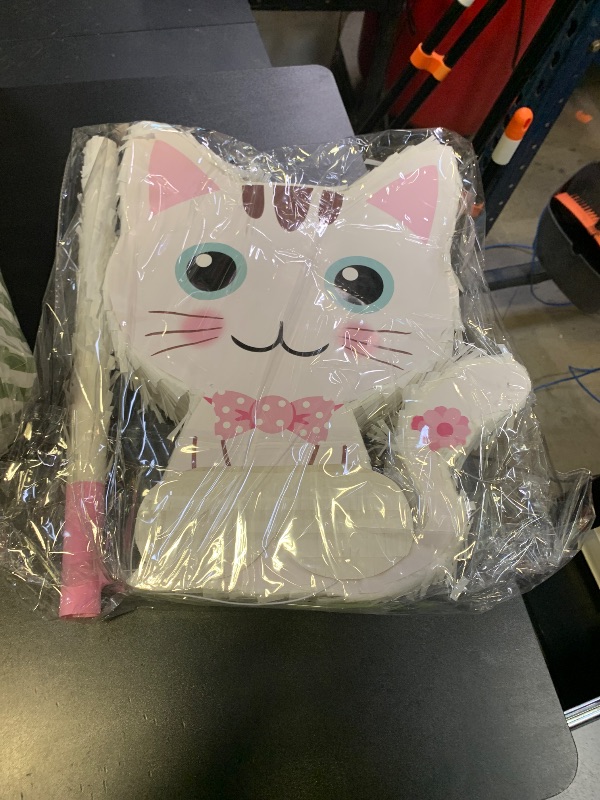 Photo 1 of Aoriher Cat Piñata with Blindfold and Bat, Cat Birthday Party Supplies Kitty Piñatas Pink and White for Party Favor Birthday Decorations, 14.2 x 12.8 x 3.2 Inch, Pink and White