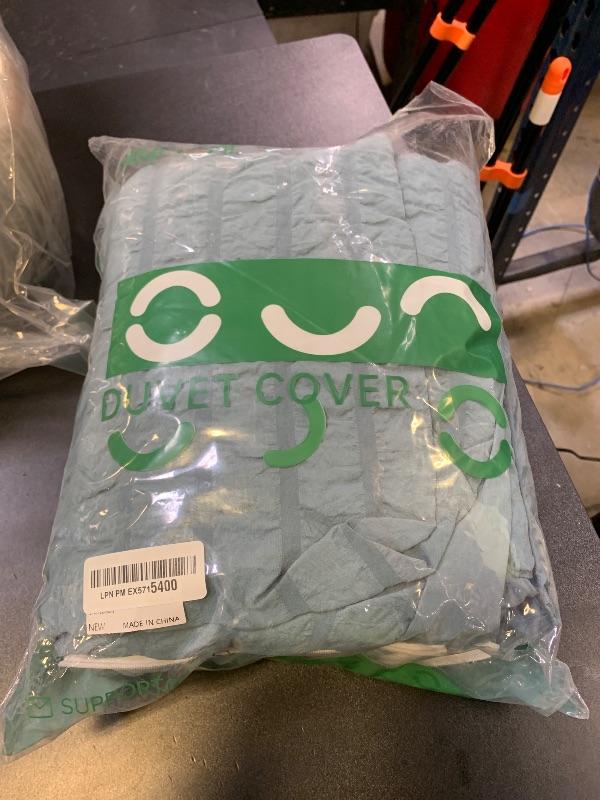 Photo 1 of JELLYMONI Sierra Blue Duvet Cover Queen Size, 3pcs Washed Microfiber Bedding Set, Soft Breathable Seersucker Duvet Cover Set with Zipper Closure and Corner Ties for All Seasons