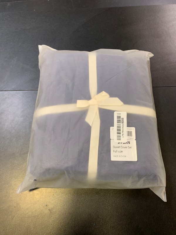 Photo 1 of JIYUAN 100% Washed Cotton Duvet Cover Set 3 Pieces Full, 1 Duvet Cover 80x90 Inches(Comforter Not Included) and 2 Pillowcases,Linen Feel Bedding Set Comfy and Breathable,Navy Blue