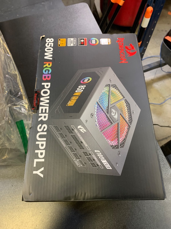 Photo 1 of Redragon RGPS-850W 80+ Gold 850 Watt Power Supply w/Upgraded ATX 3.1 & PCIe 5.1 Fully Modular, 12VHPWR Cable Included, 100% Japanese Capacitors, Smart ECO Low Noise RGB Fan, Compact 160mm Size