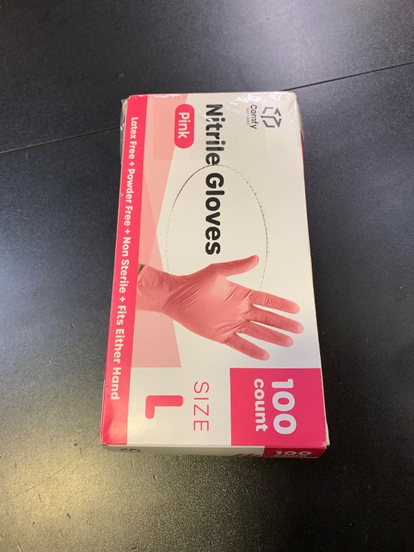 Photo 1 of Comfy Package [100 Count] Pink Nitrile Disposable Gloves - | Latex Free and Rubber Free | Non-Sterile Powder Free Gloves - Large